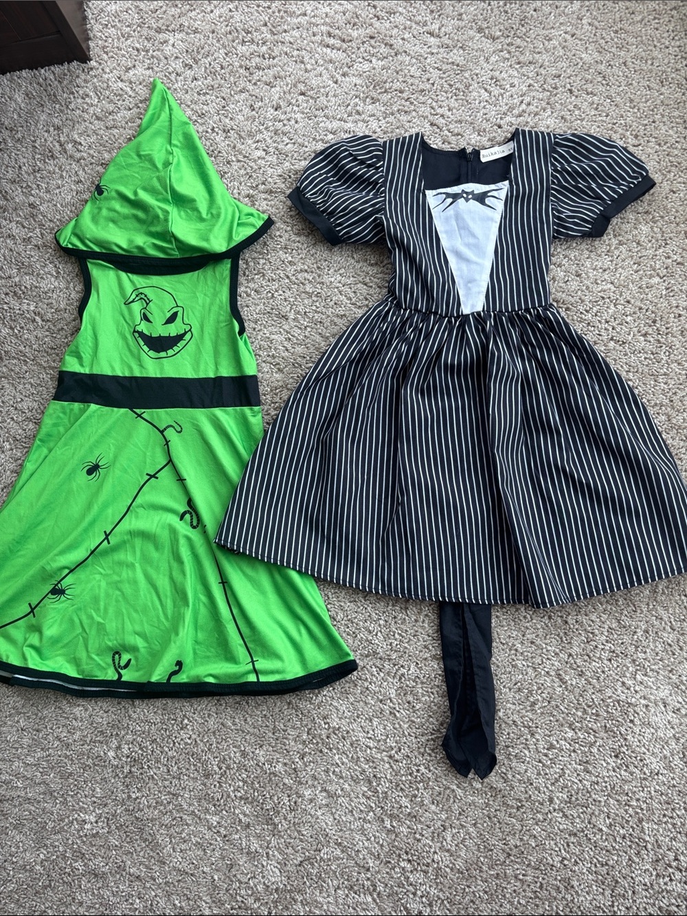 Girls' Halloween Hooded Green Witch Costume Dress and Black Pinstripe Dress Set
